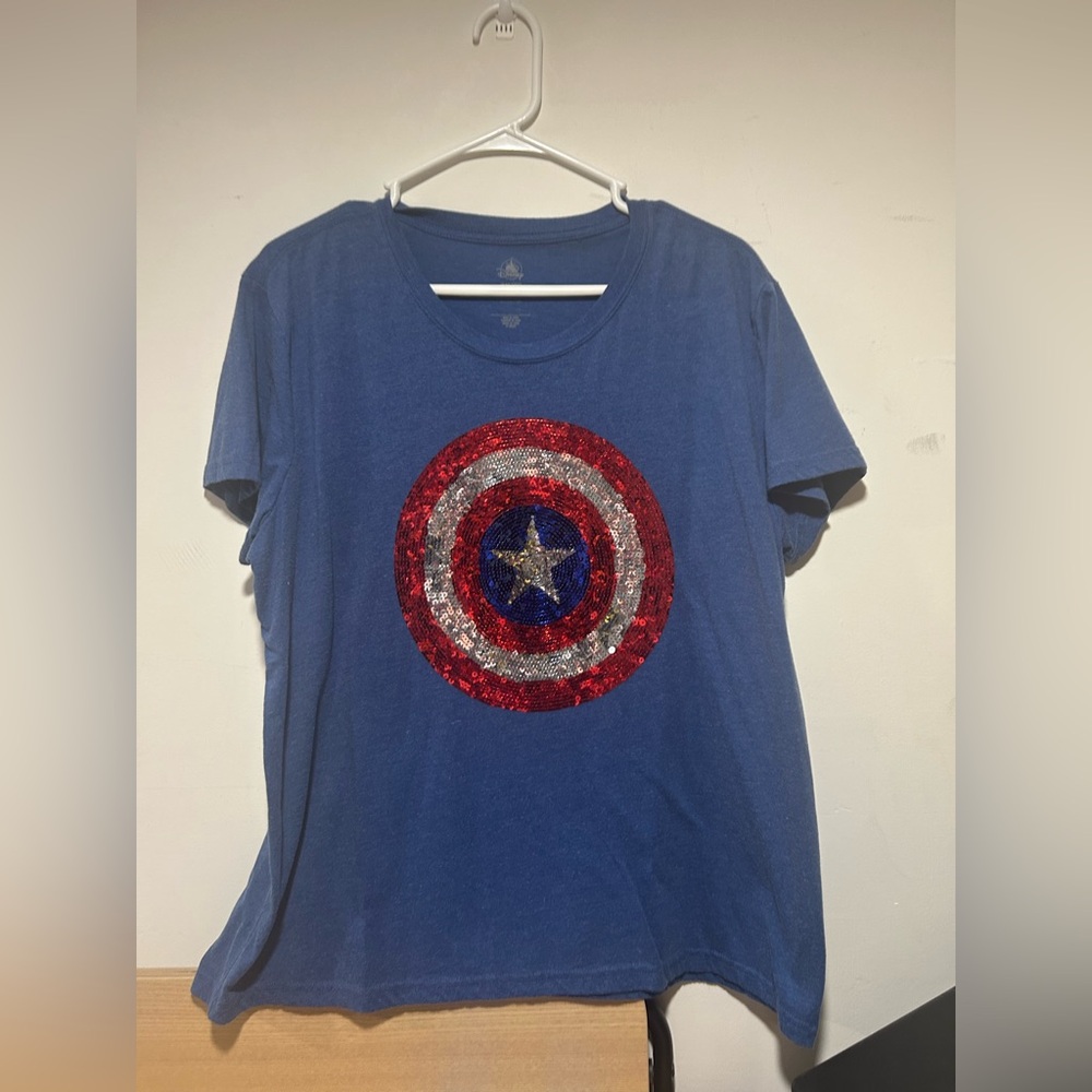 Disney Womens Captain America Marvel Sequin Tee Sz 2x